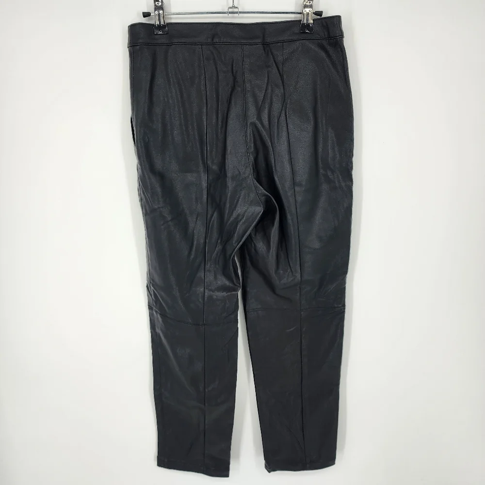 H&M Vegan Faux Leather Slim Straight Leg Pants 6‎ High Rise Waist Vegan Black